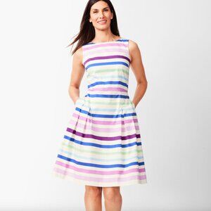 RSVP by Talbots Sateen Stripe Fit & Flare Sleeveless Multicolor Dress 6